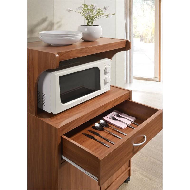 Pemberly Row Microwave Kitchen Cart in Cherry - PR-1644329