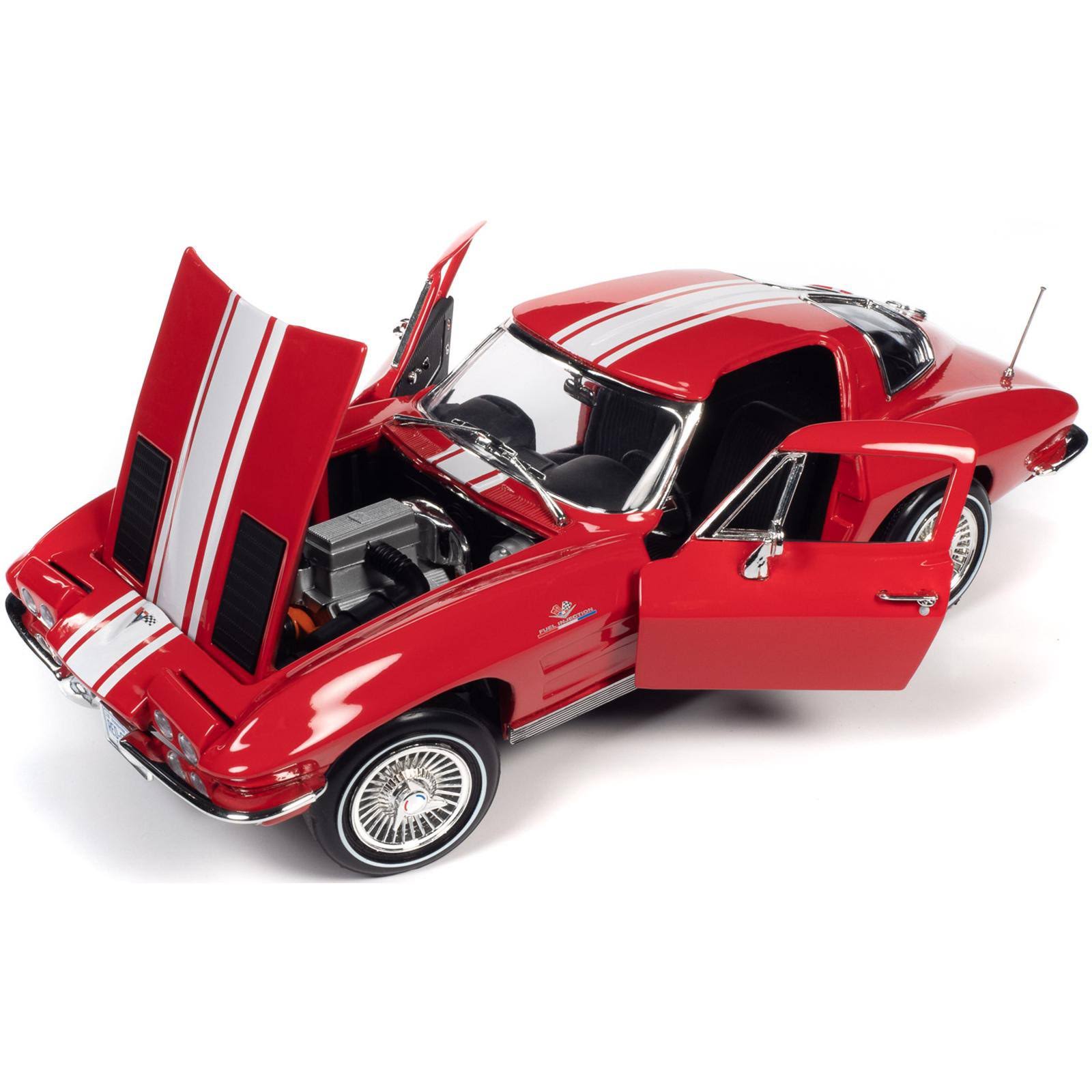 1963 Chevrolet Corvette Stingray Z06 Riverside Red with White Stripes American Muscle 30th Anniversary 1/18 Diecast Model Car by
