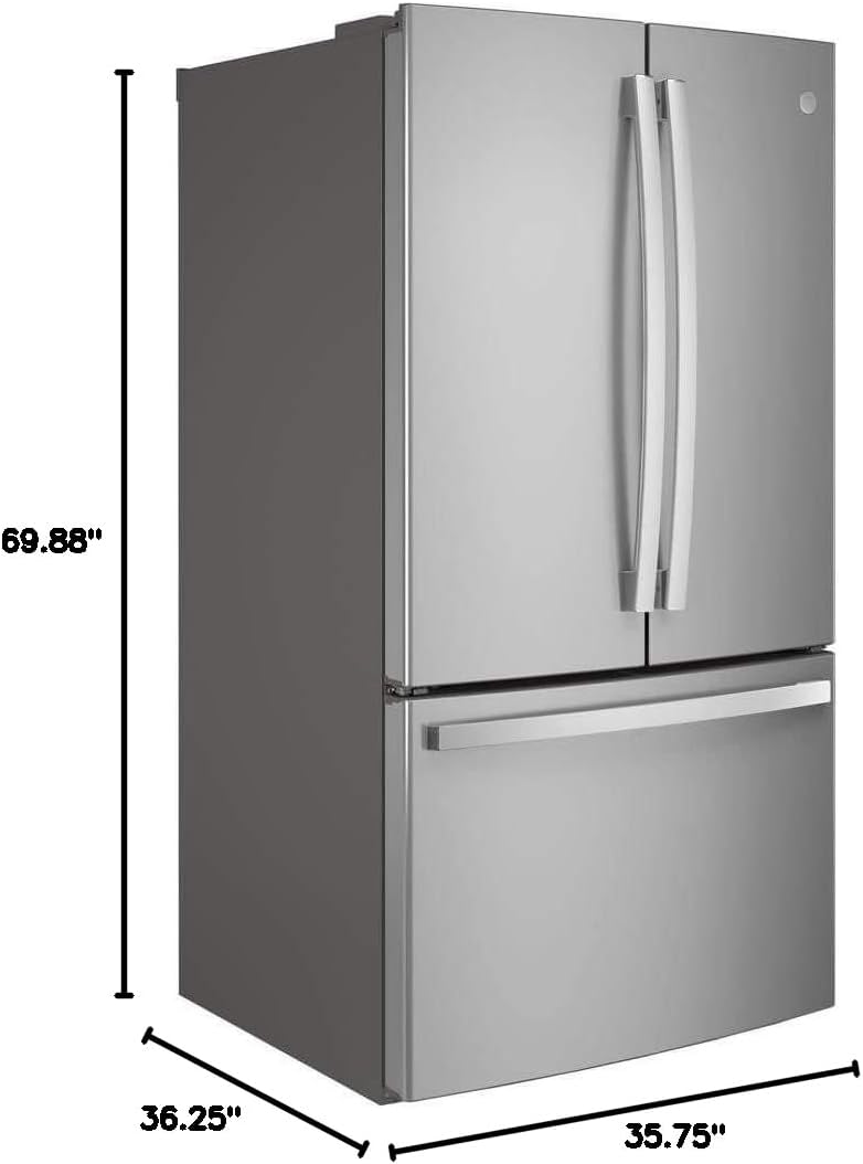GE GNE29GYNFS 36" Freestanding French-door Refrigerator with 28.5 Cu. Ft. Capacity, TwinChill evaporators, Advanced water filtration, in Fingerprint Resistant Stainless Steel