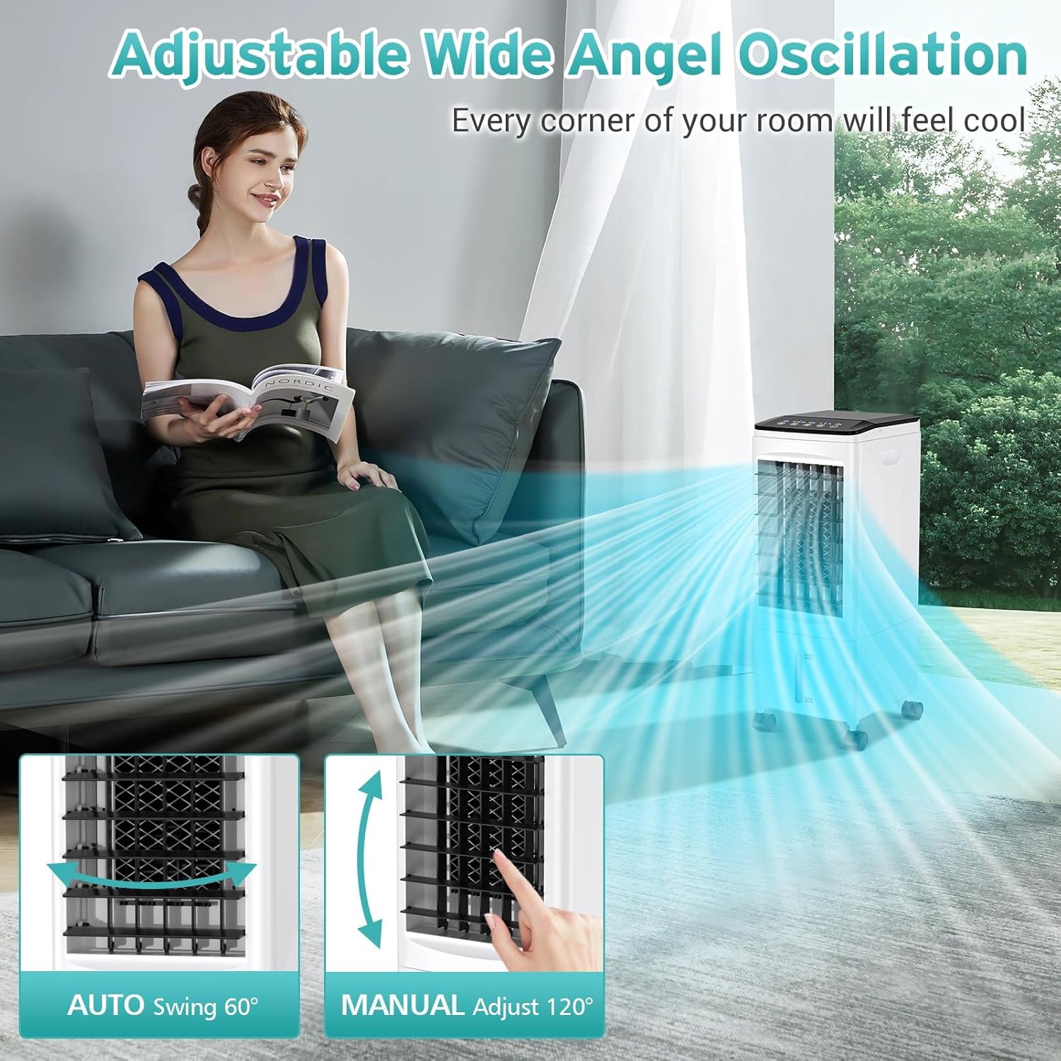 Portable Air Conditioners, 3 IN 1 Air Conditioner Portable Swamp Cooler with 3 Ice Box, Quiet Evaporative Air Cooler Windowless, 3 Speeds, Timer, 6L Water Tank, Portable AC for Room Office