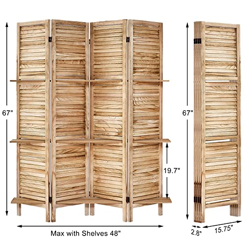 Room Divider with Shelves, Privacy Screen, Room Dividers and Folding Privacy Screens, 5 Panel Wood Temporary Wall Partition Separation Separator, Coconut