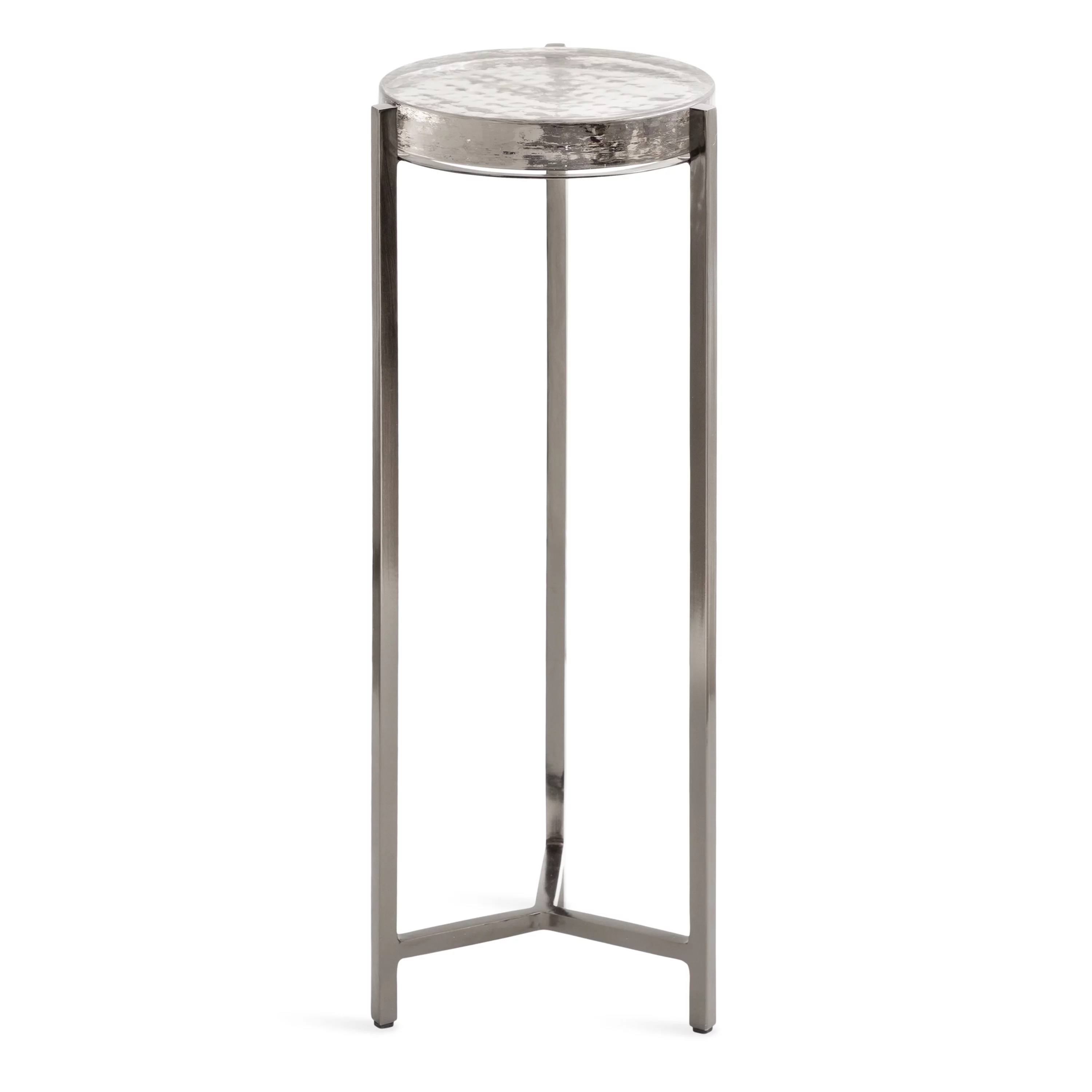 Kate and Laurel Aguilar Modern Drink Table, 9 x 9 x 23, Gray Gunmetal with Clear Glass, Unique Round Glass Accent Table for Small Spaces