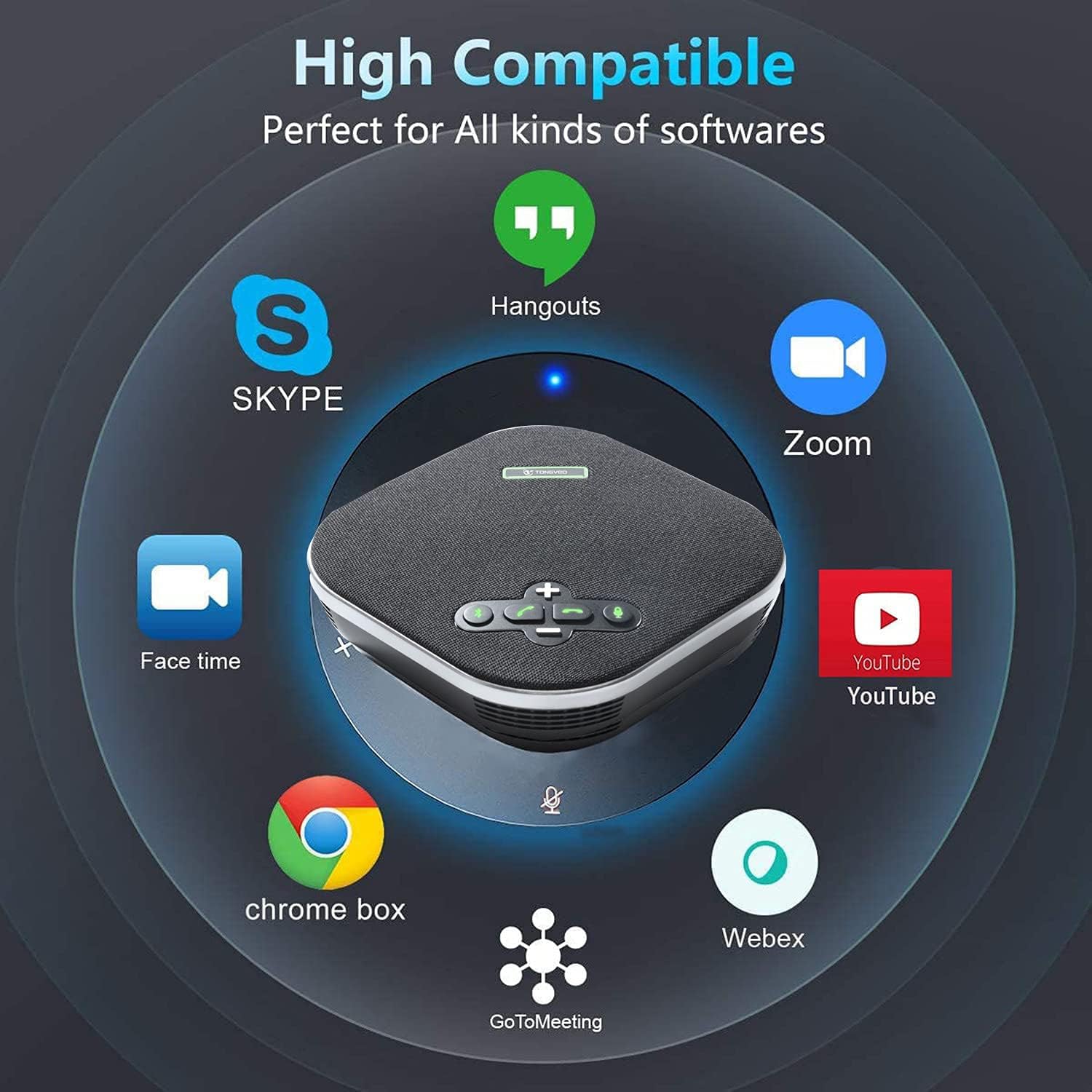 TONGVEO USB Speakerphone Conference Microphone,M3 Conference Speaker Built-in Full Duplex 360°Voice Pickup 4 AI Microphones Noise Cancellation Mics for Video Conference,Gaming,Chatting,Skype…