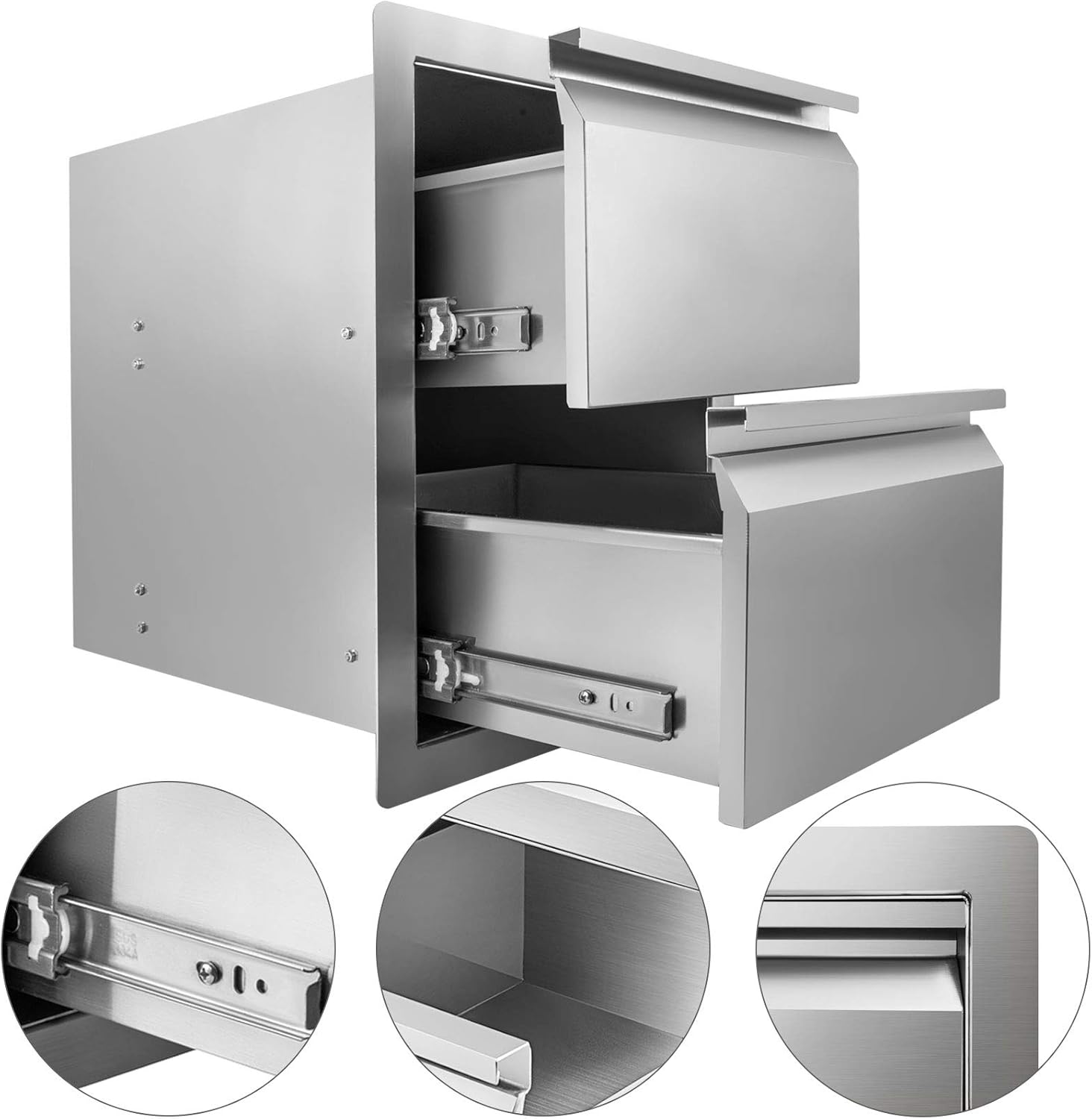 Hottoby Outdoor Kitchen Drawers Stainless Steel Double Access BBQ Drawers Box Frame Style Flush Mount for Outdoor Kitchen Cabinets& BBQ Island/Grill(18''x20''x15'' 304BBQ Storage Double Drawers)