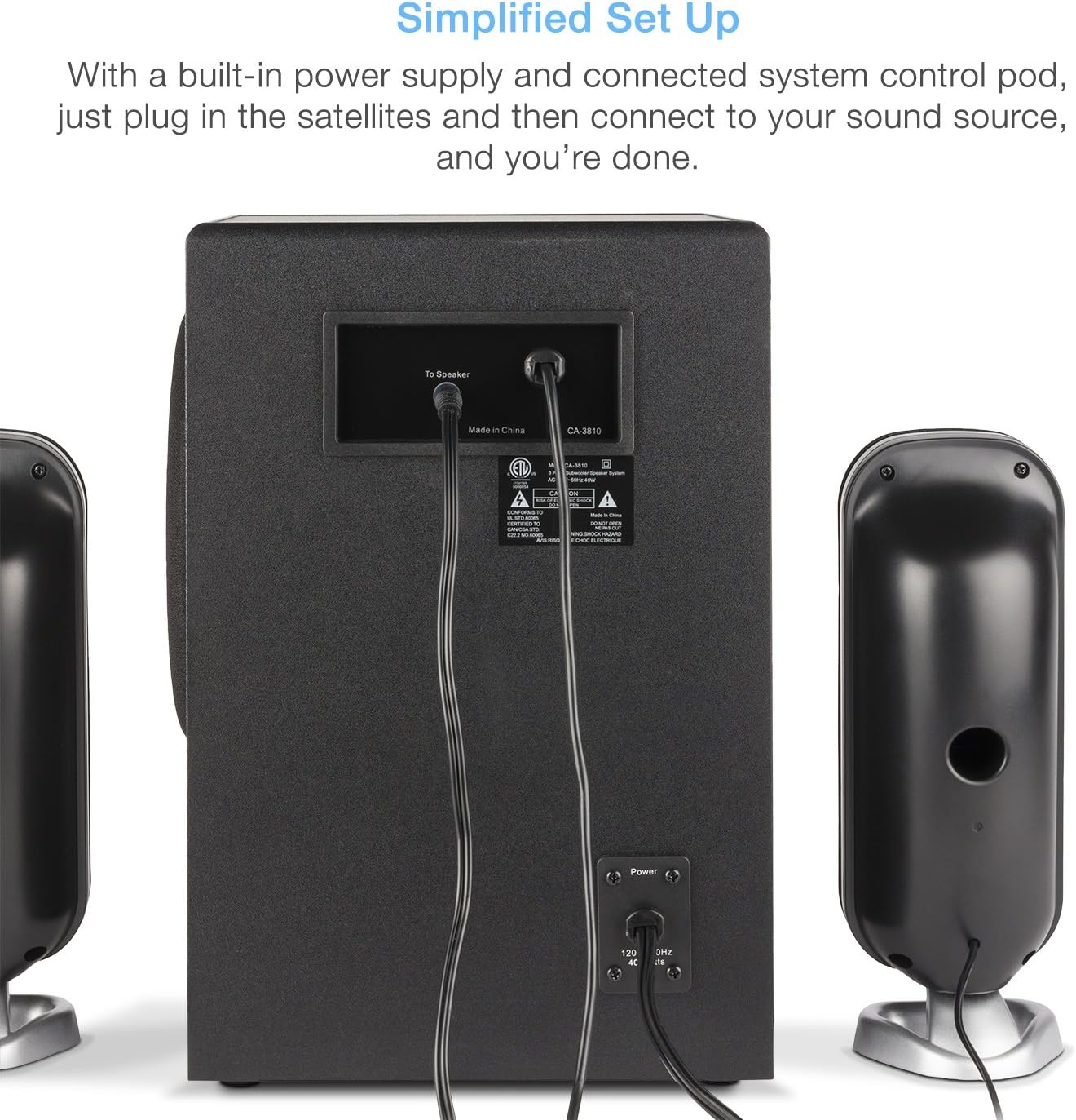 Cyber Acoustics High Power 2.1 Subwoofer Speaker System with 80W of Power – Perfect for Gaming, Movies, Music, and Multimedia Sound Solutions (CA-3810)