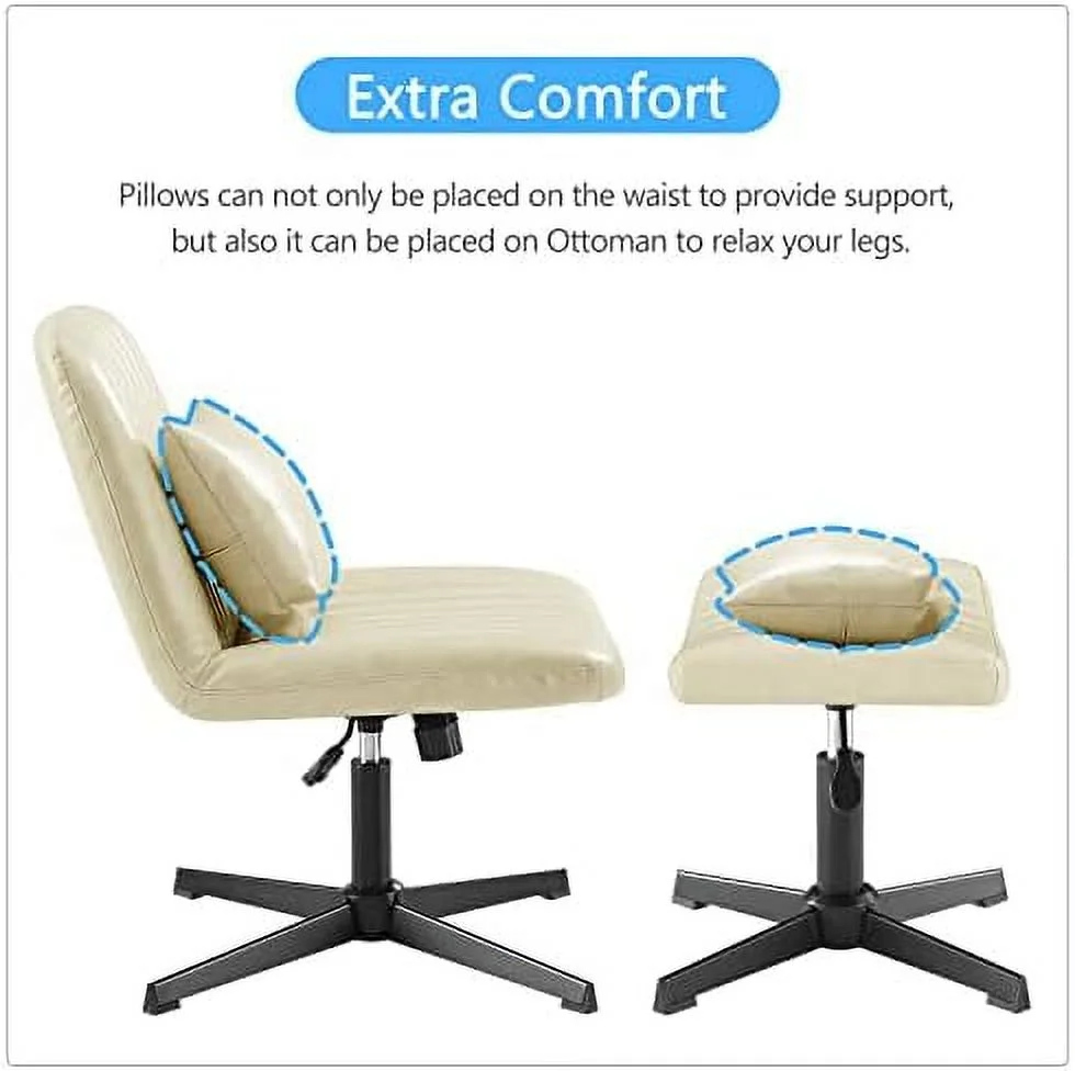 Desk Chair No Wheels  with Foot Rest Stool and Lumbar Pillow  Mid Century Modern Rocking Mid Back Ergonomic Office Chair  Swivel Accent Chair for Living Room Bedroom  Velvet Tufted  Off W