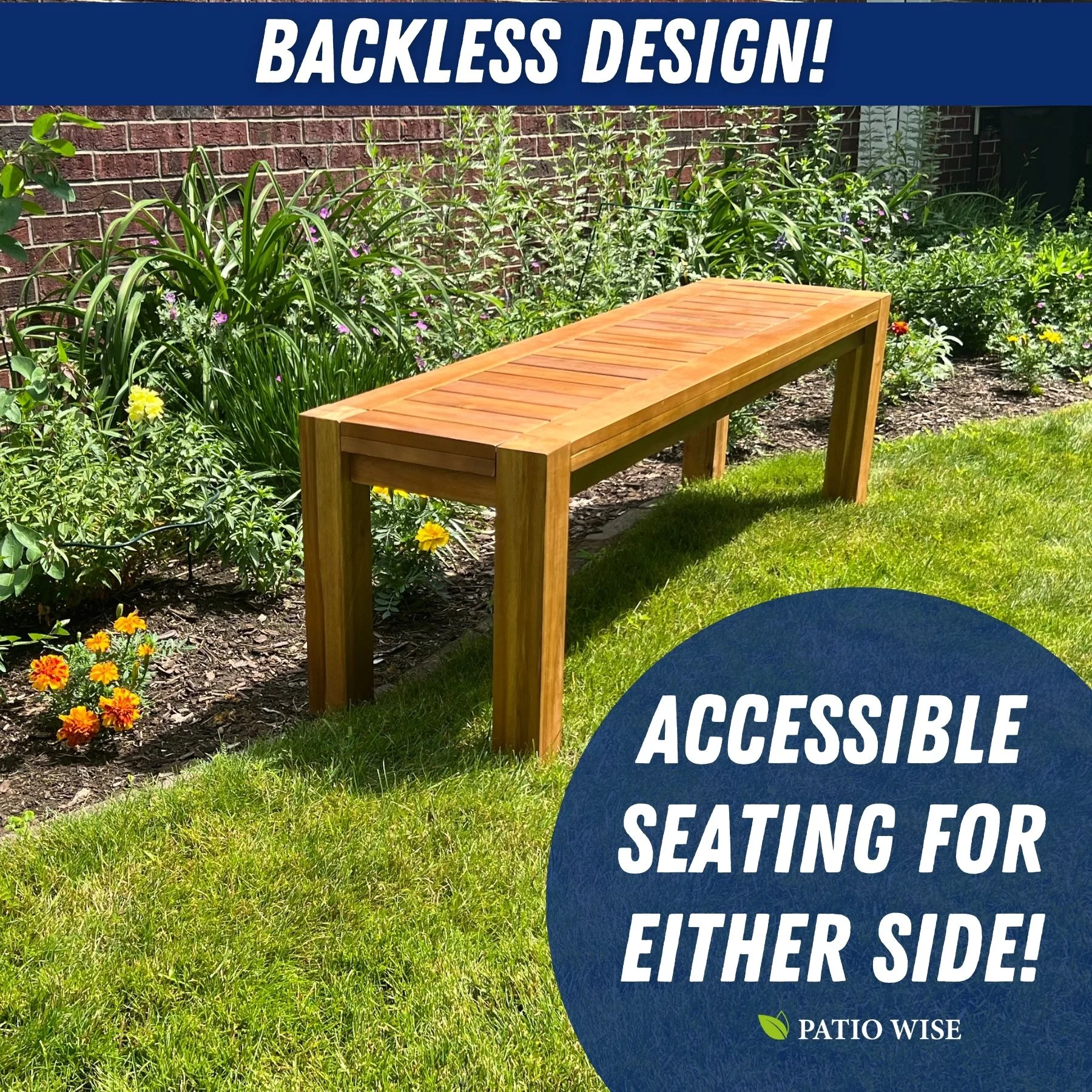 Acacia Wood Traditional Backless Bench, 4-Foot Indoor/Outdoor Wooden Porch, Patio, Garden & Park Seating