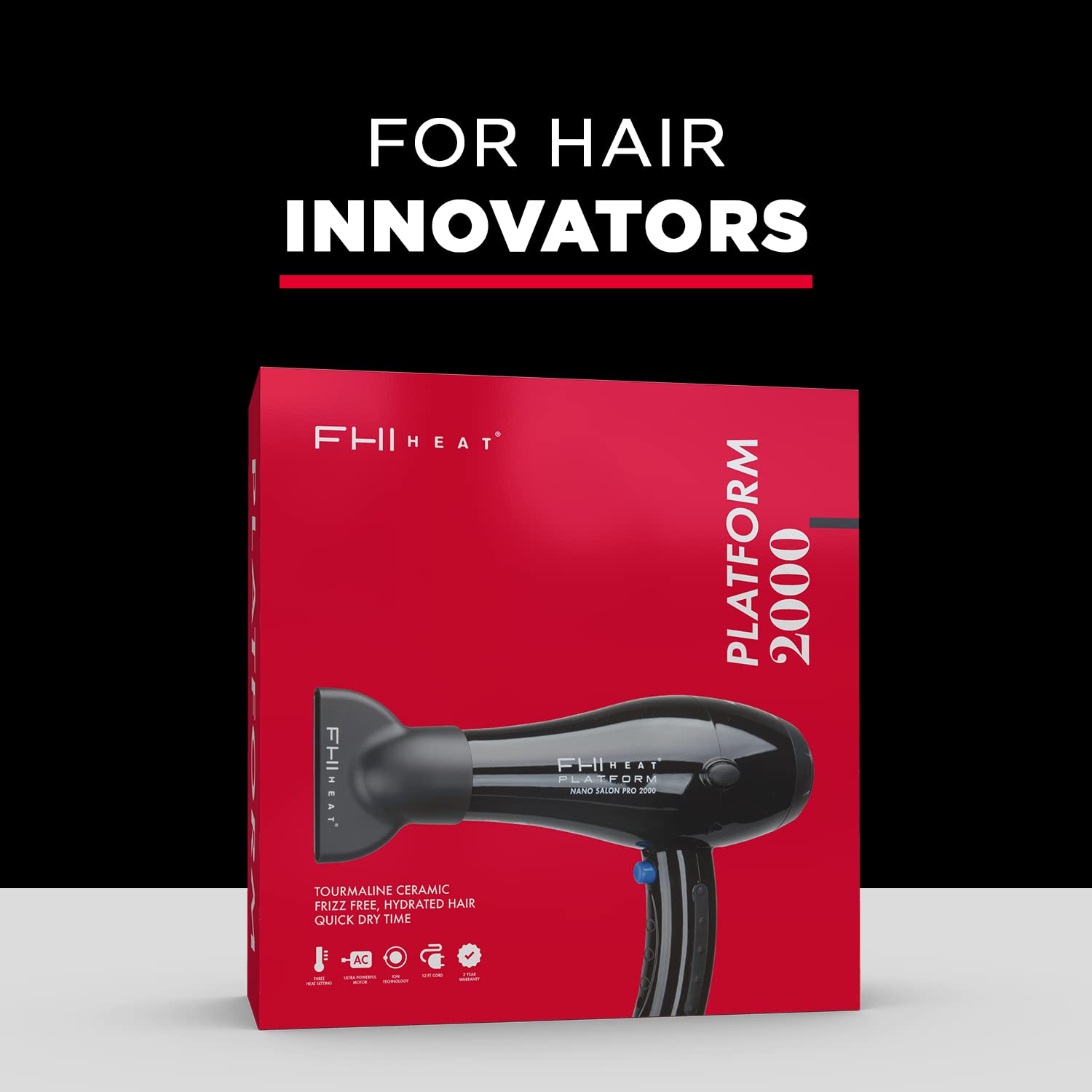 FHI HEAT Platform Nano Power Salon Pro 2000 Tourmaline Ceramic Quick Dry Hair Dryer with 3 Piece Attachment Set (Comb, Concentrator, and Diffuser), Black