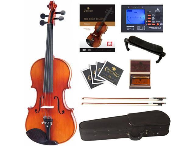 Cecilio 1/2 CVN-300 Ebony Fitted Solid Wood Violin Package with Case, Accessories u0026 Lesson Book + DVD