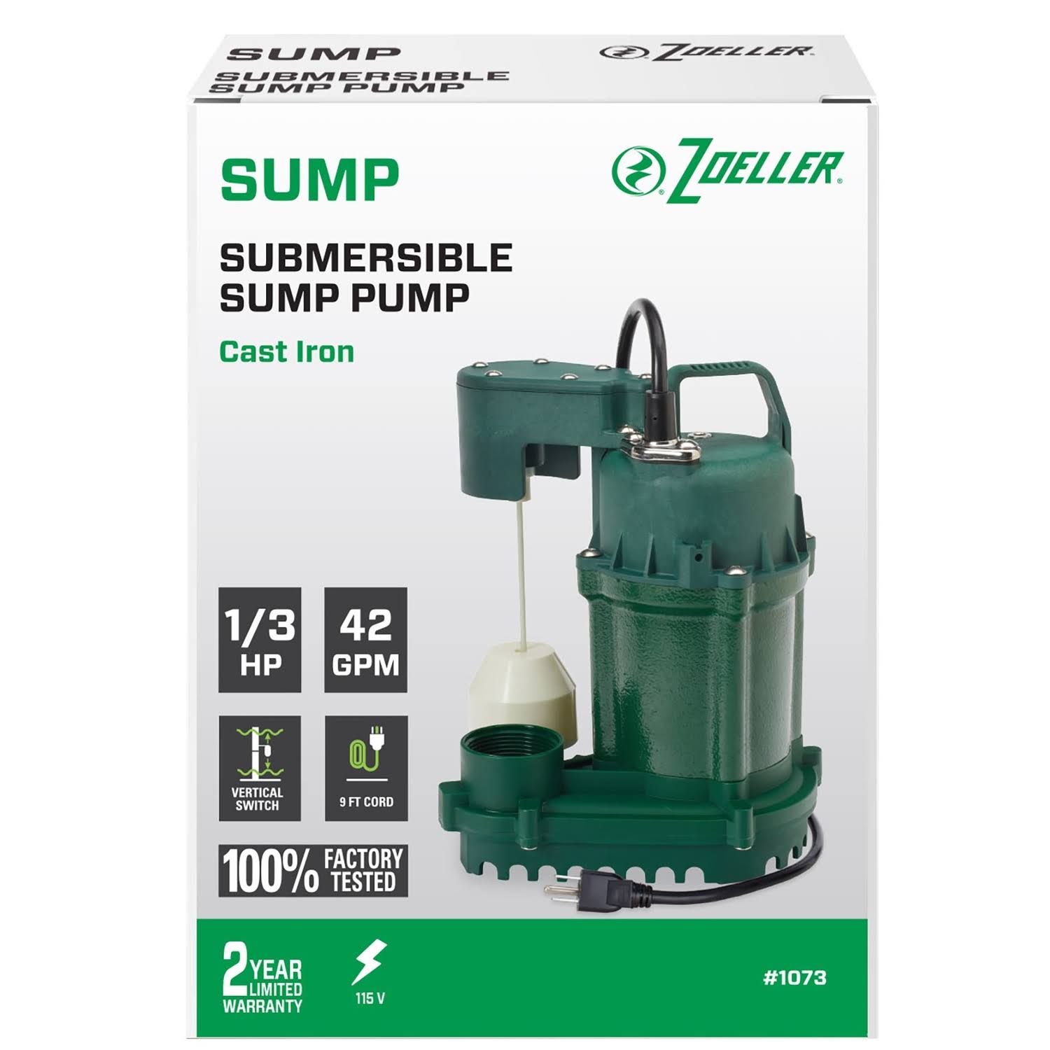 Zoeller 1/3 HP Cast Iron Submersible Sump Pump