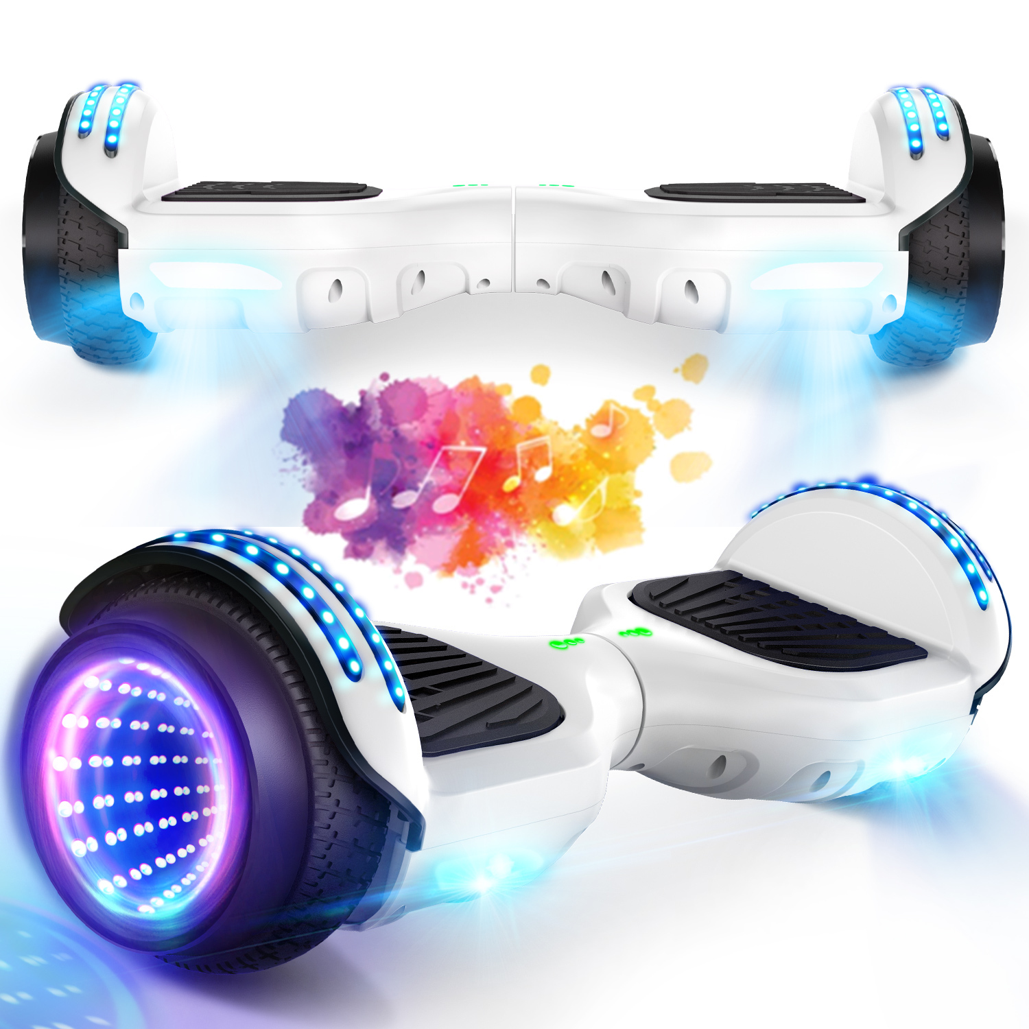 CBD Hoverboard for Kids and Adults, 6.5" Flash Wheel Hoverboard with LED Lights and Bluetooth Speaker, White