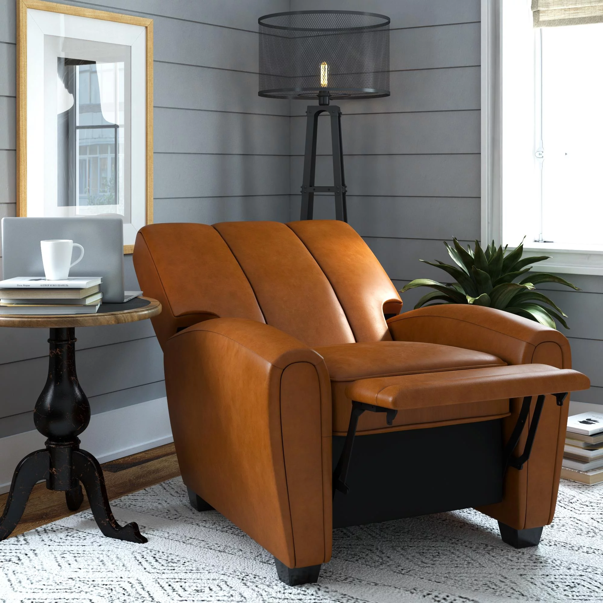 Better Homes & Gardens Vertical Channel Pushback Recliner Chair, Camel Faux Leather