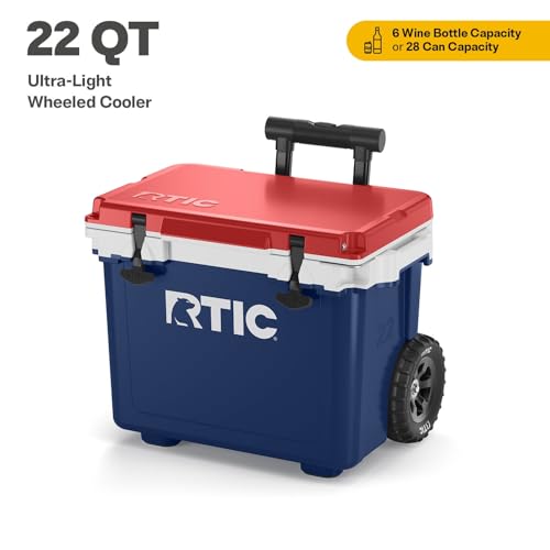 RTIC 22 QT Ultra-Light Wheeled Cooler with Handle, Hard Insulated Portable Ice Chest Box for Beach, Drink, Beverage, Camping, Picnic, Fishing, Boat, Barbecue