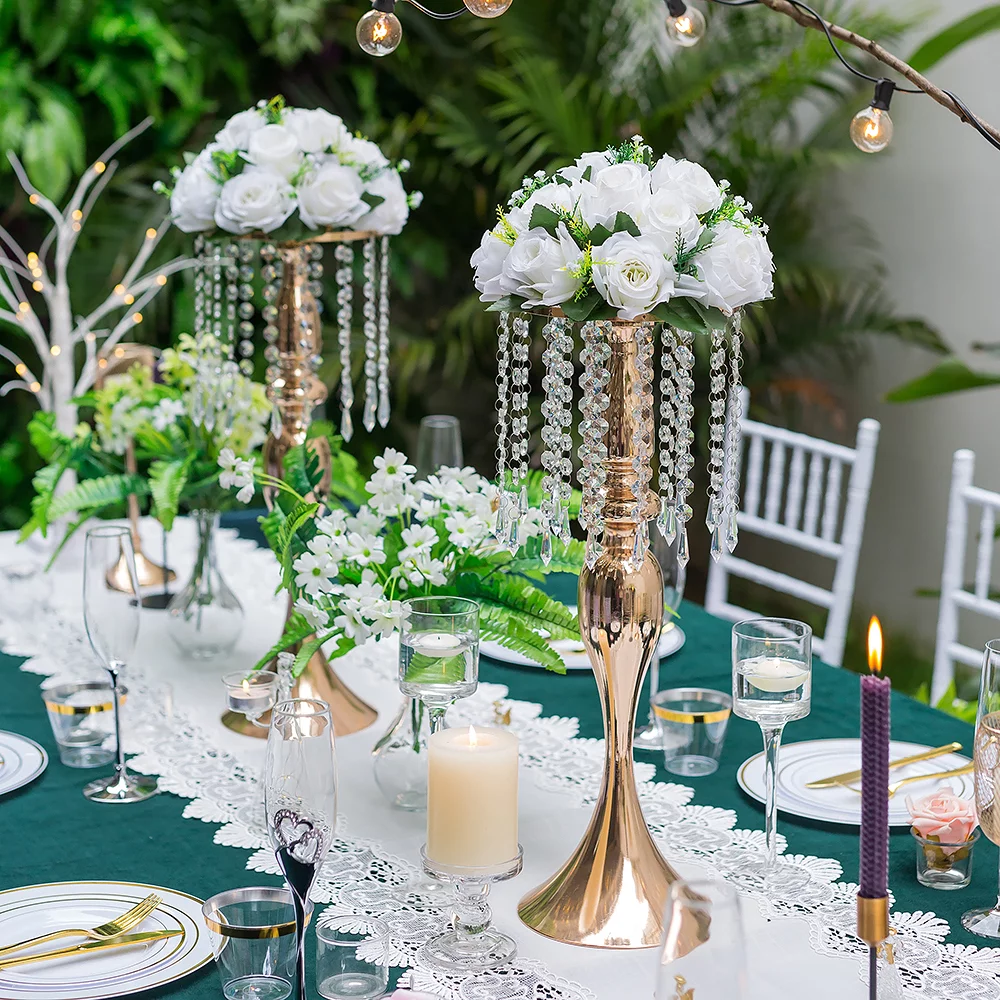 Crystal Metal Centerpiece Vase 10Pcs 21.3 inches Tall Flower Stand Holders Wedding Centerpiece Chandelier for Reception Tables Wedding Supplies