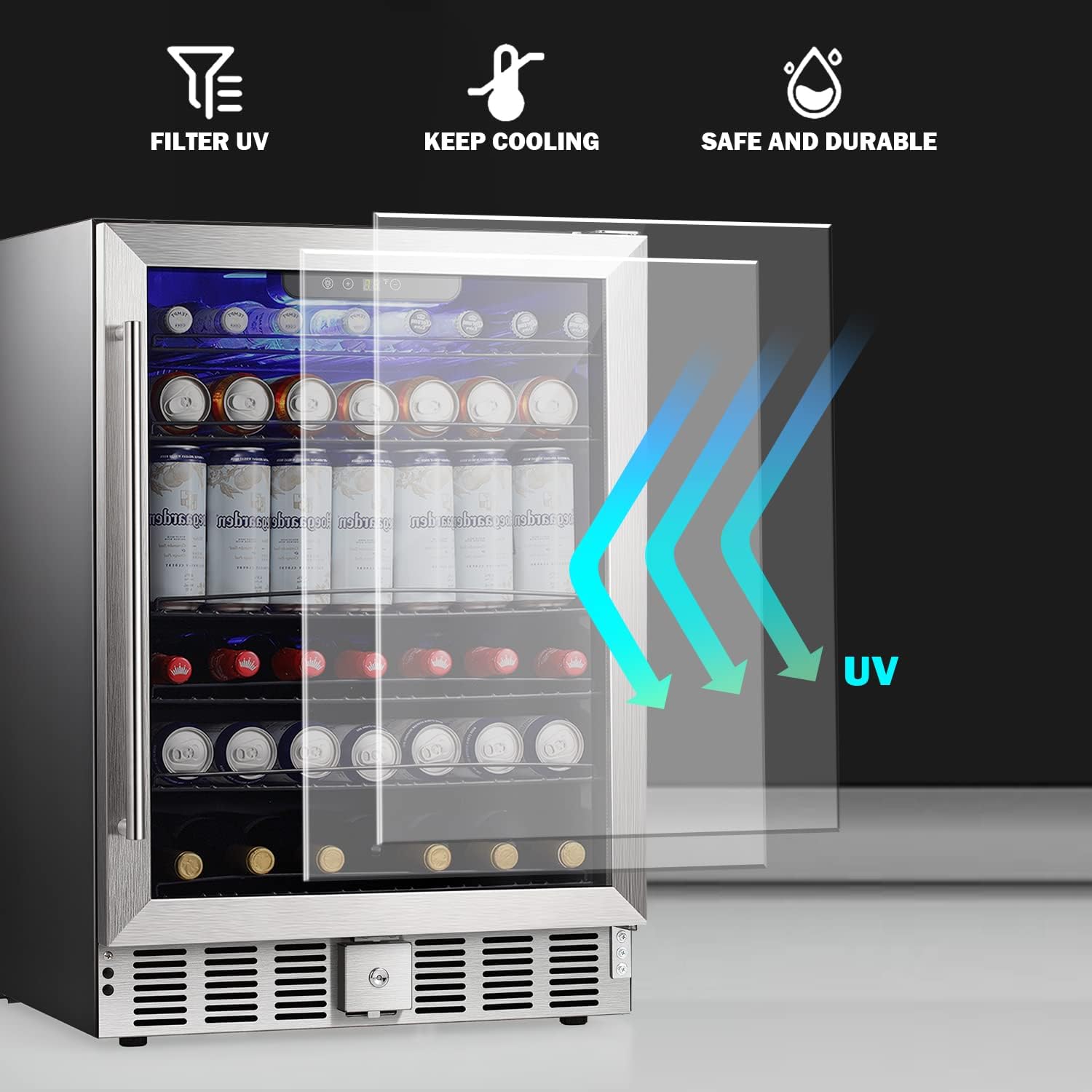 COWSAR Wine Cooler Refrigerator 24inch Wine Fridge Freestanding or Built-in Wine Refrigerator 5.1Cu.Ft Wine Fridge Under Counter Stainless Steel Wine and Beverage Refrigerator with Glass Door