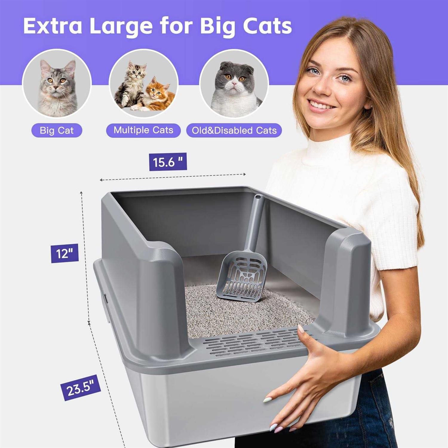 Suitfeel Enclosed Stainless Steel Litter Box XL Metal Litter Box with High Side - Pet Supplies online store