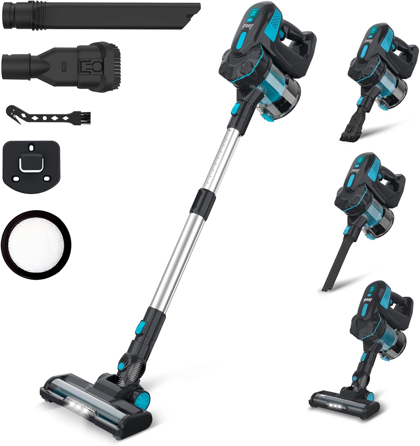 INSE Cordless Vacuum Cleaner, Powerful Stick Vacuum 6-in-1 Up to 40min Runtime, Lightweight Cordless Stick Vacuum with 2200mAh Rechargeable Battery, Vacuum Cleaner for Hardwood Floor Pet Hair Home Car