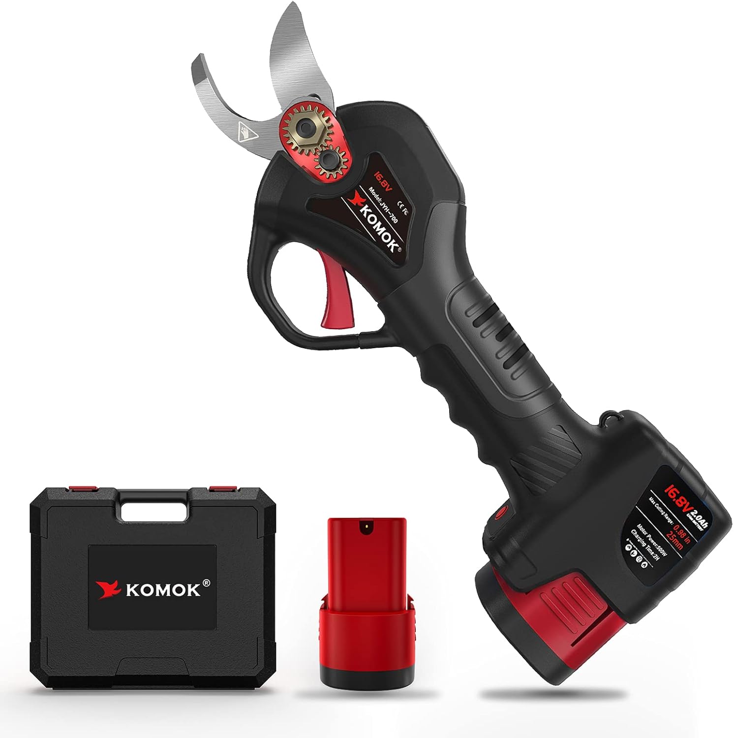 KOMOK Electric pruning shears, Professional Cordless Power Branch Cutter Fruit Tree Pruner, 2PCS 2Ah Battery Operated Pruning Shears, MAX 1" Cutting Capacity 6-7 working hours