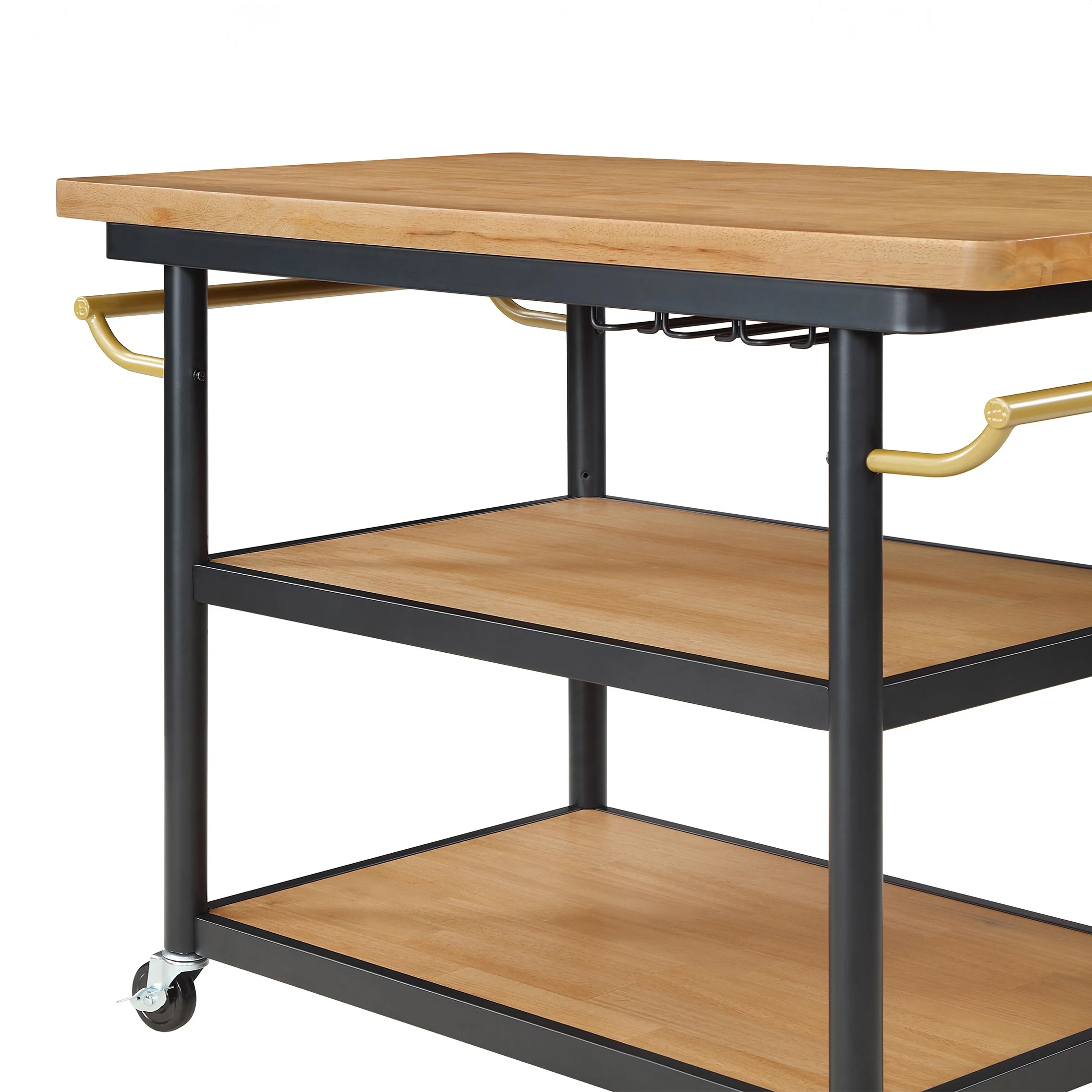 Beautiful Wheeled Kitchen Cart with 2 lower shelves by Drew Barrymore, Black Finish