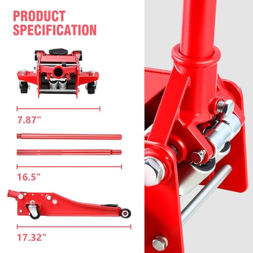 DNA MOTORING Floor Jack 3 Ton (6000 lbs) Capacity, Fast Lift Service Jack Low Profile Steel Heavy Duty Hydraulic Car Jack, Lifting Range 3"-20", Black, TOOLS-00475-BK