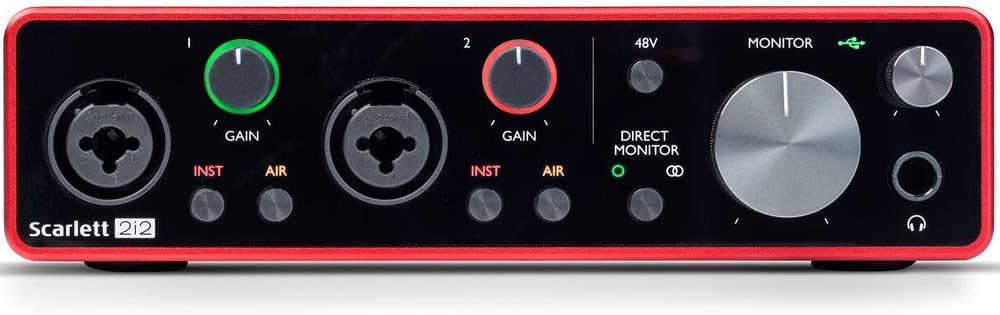 Focusrite Scarlett 2i2 3rd Gen 2-in, 2-out USB Audio Interface with MXL 550/551 Mic Ensemble (Red), Headphones, Pop Filter, Headphone Holder, Mic Stand & 2x XLR Cable Bundle