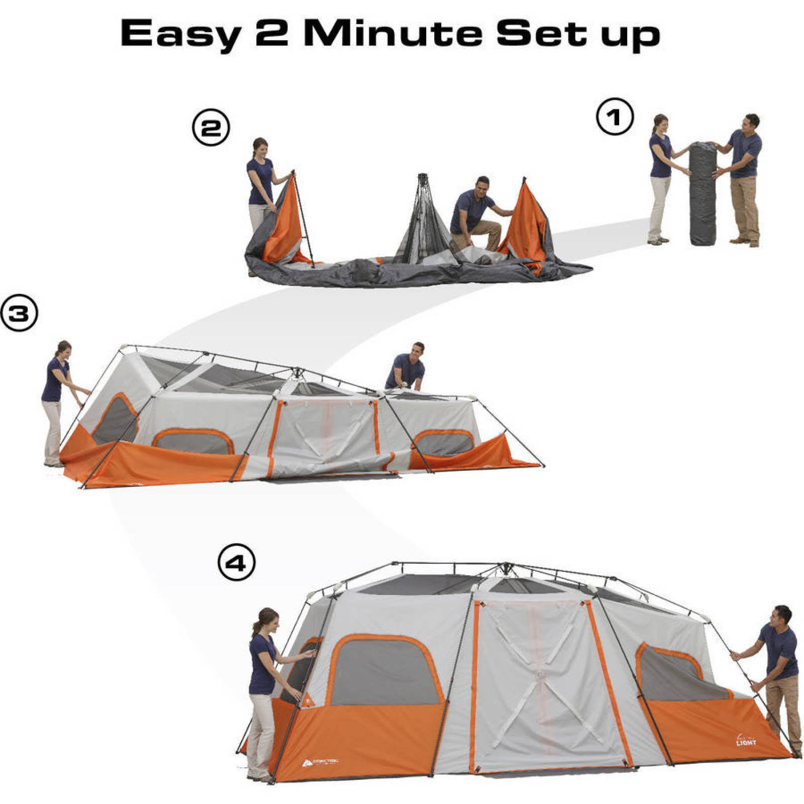 Ozark Trail 18& x 10& Instant Cabin Tent with Integrated LED Light, Sleeps 12