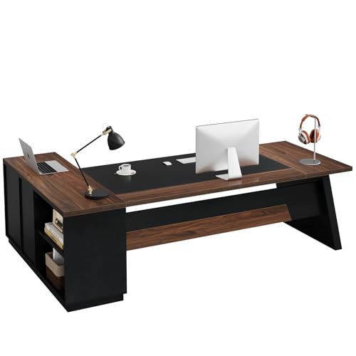 Tribesigns L-Shaped Executive Desk, 78" Modern Office Desk with Drawers and Lateral File Cabinet, Large Computer Desk with Storage Shelves, Workstation for Home Office (Walnut + Black)