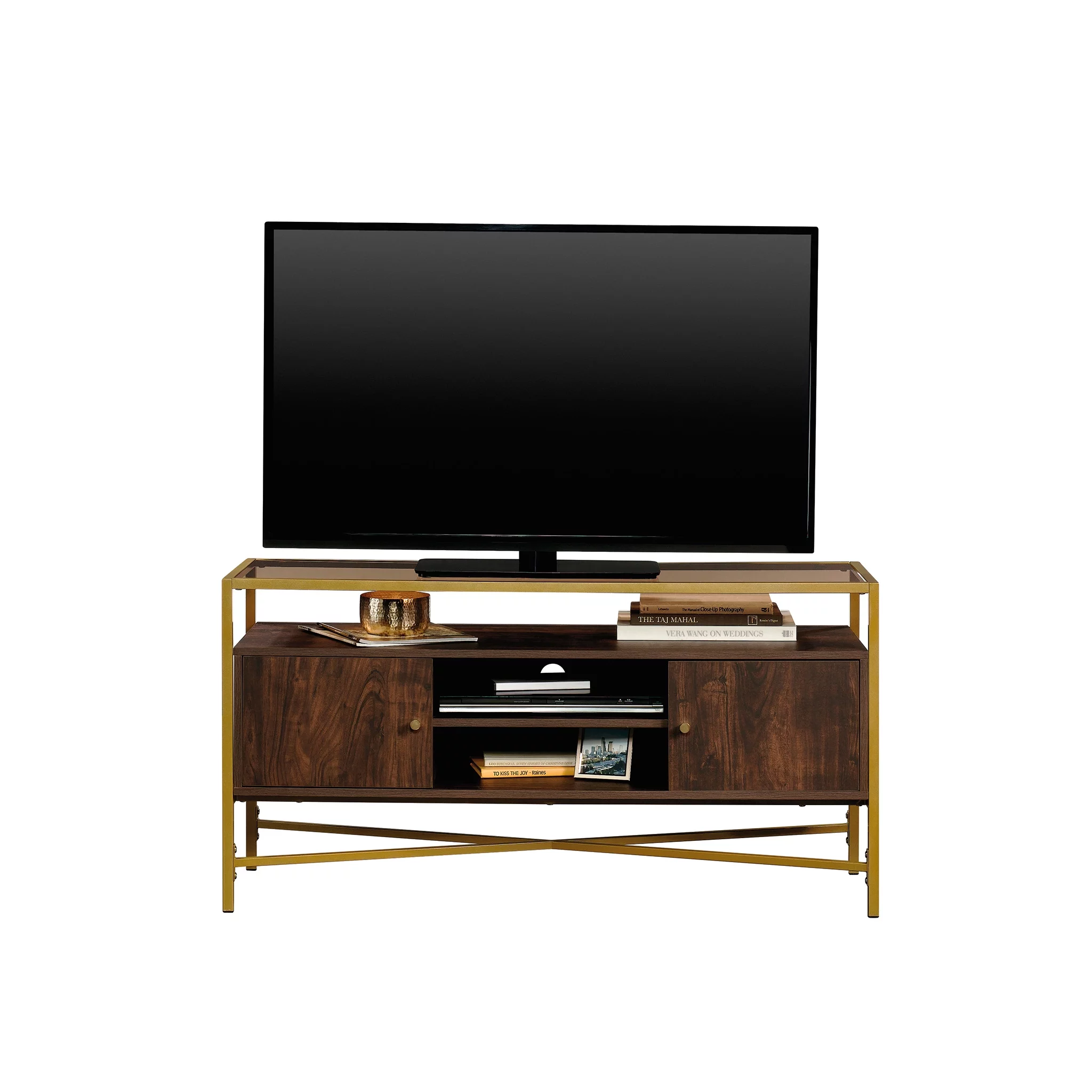 Sauder Harper Heights TV Stand For TVs up to 55", Rich Walnut Finish