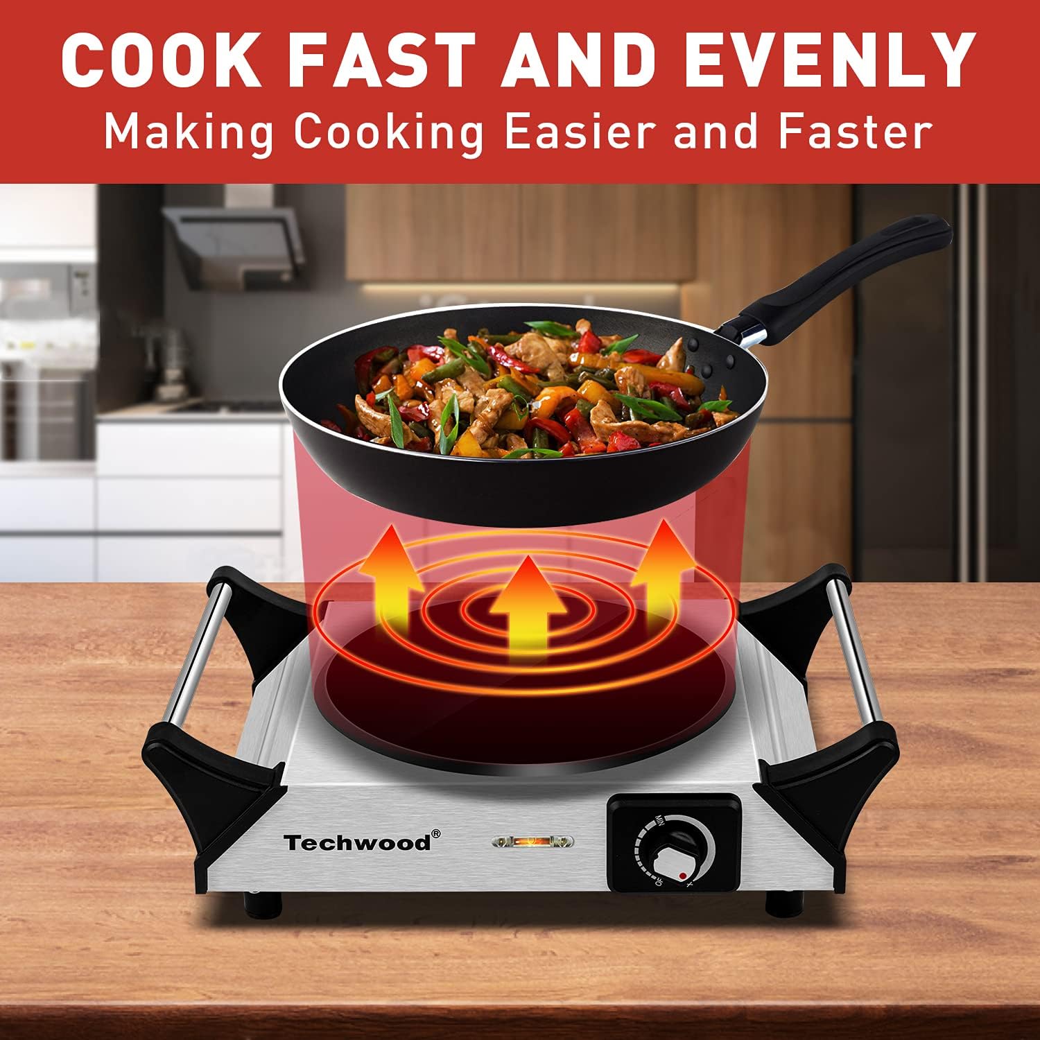 Hot Plate, Techwood Portable Electric Stove for cooking, 1200W Countertop Infrared Single Burner with Handles & 7.5&rdquo; Glass Cooktop for RV/Home/Camp, Compatible for All Cookwares Upgraded Version
