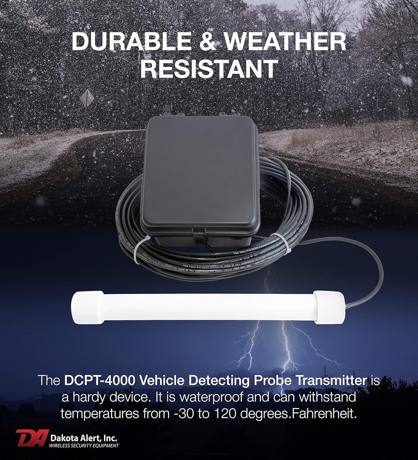 Dakota Alert DCPA-4000 Wireless Driveway Alarm System - DCR-4000 Receiver and DCPT-4000 Vehicle Detecting Probe Transmitter with 50-FT of Direct Burial Cable