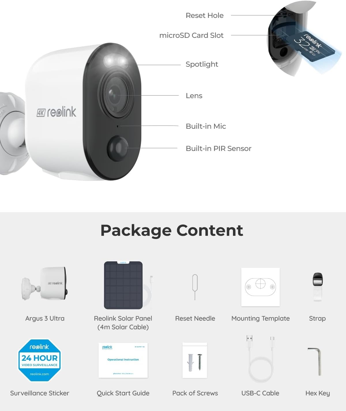 REOLINK Argus 3 Ultra 2 Pack Bundle-4K Solar Security Cameras Wireless Outdoor, Solar Battery Outdoor Camera with Color Night Vision, 2.4/5 GHz Wi-Fi, 2-Way Talk, No Monthly Fee