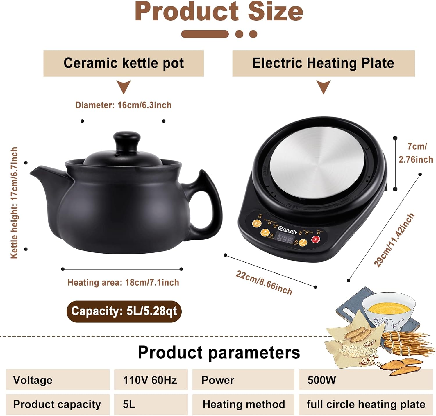 Chinese Medicine Pot 4.22 Quart Electric Herbal Medicine Cooker 110V Electric Chinese Ceramic Herb Tea Maker for Herbs within 1200g