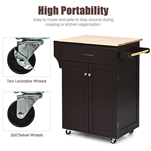 IFANNY Kitchen Island, Small Rolling Cart with Drawers, 2 Door Cabinet, Spice Rack & Towel Handle, Kitchen Carts on Wheels with Storage, Modern Island Table for Kitchen, Dining Room, Restaurant