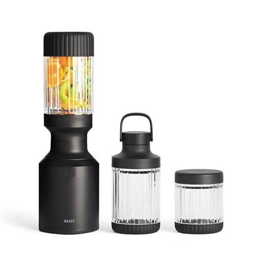 The Beast Mini Blender Plus | Mini Countertop Kitchen Blender | Blend Smoothies and Shakes, Dressings, Sauces, Dips | Extra Vessels, Straw Cap and Straws Included | 600W