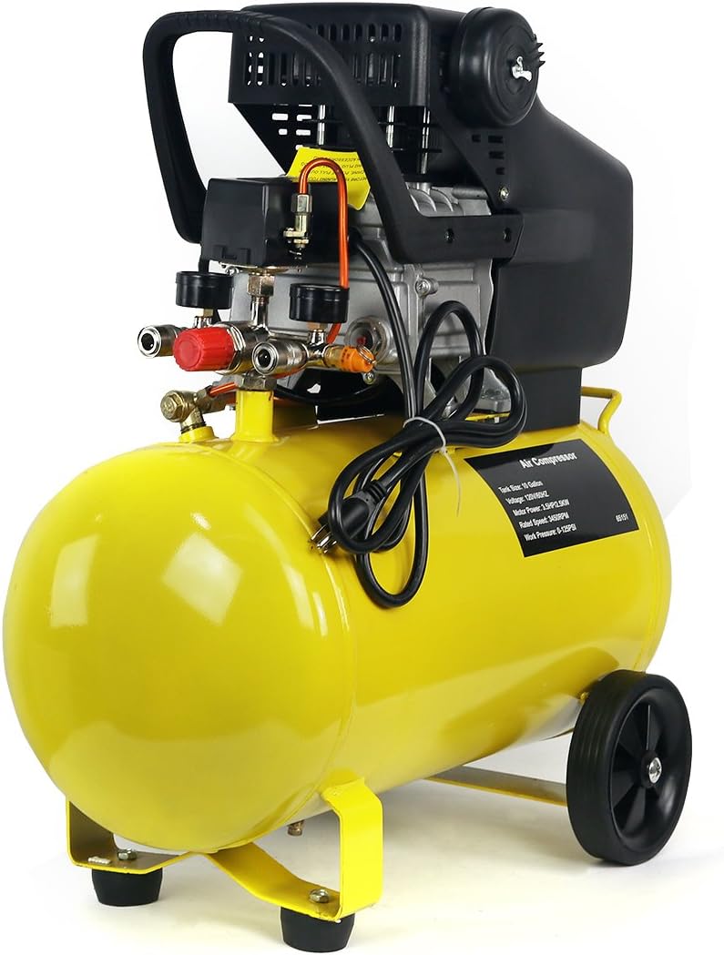 Stark USA 10-Gallon Portable Air Compressor Horizontal Tank 3.5HP Air Compressor Quiet Compressor w/Wheel, Yellow