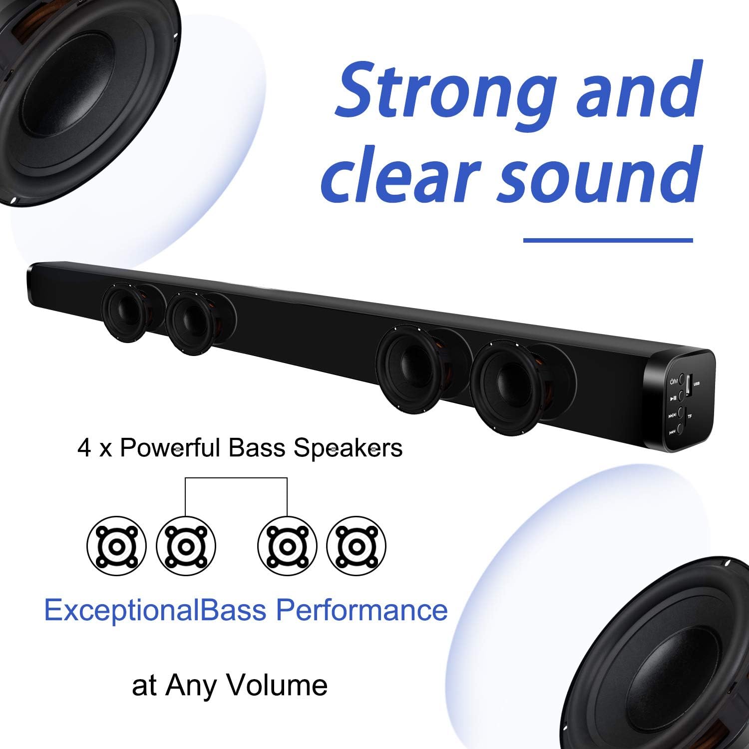 Sound Bars for tv, Audio TV Speaker with Surround Sound System,2 in1 Home Theater assembleable Soundbar,4 Driver Speakers,Remote Control,Wall Mounted,Optical/Aux/RCA/USB/Micro SD Connection Pack of 2