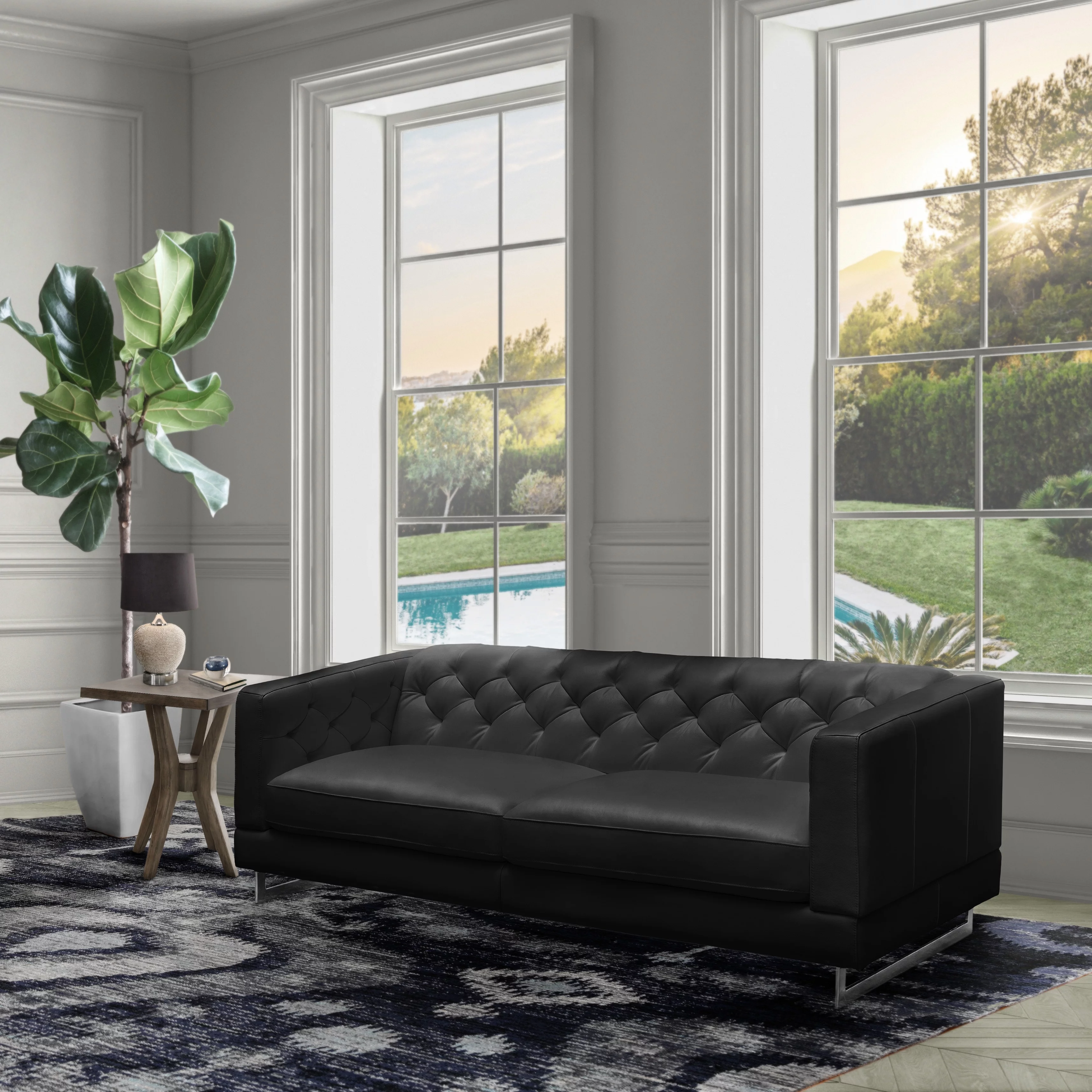 Devon & Claire Elizabeth 3-pc Leather Sofa and Chairs Set, Black