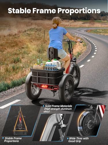 Electric Trike for Adult with 750W Motor, 48V 18AH Cells Battery, Pickup Class 500 LB Load Electric Tricycle with 20" Fat Tire and Large Basket, 60 Miles Range, for City and Mountain Road