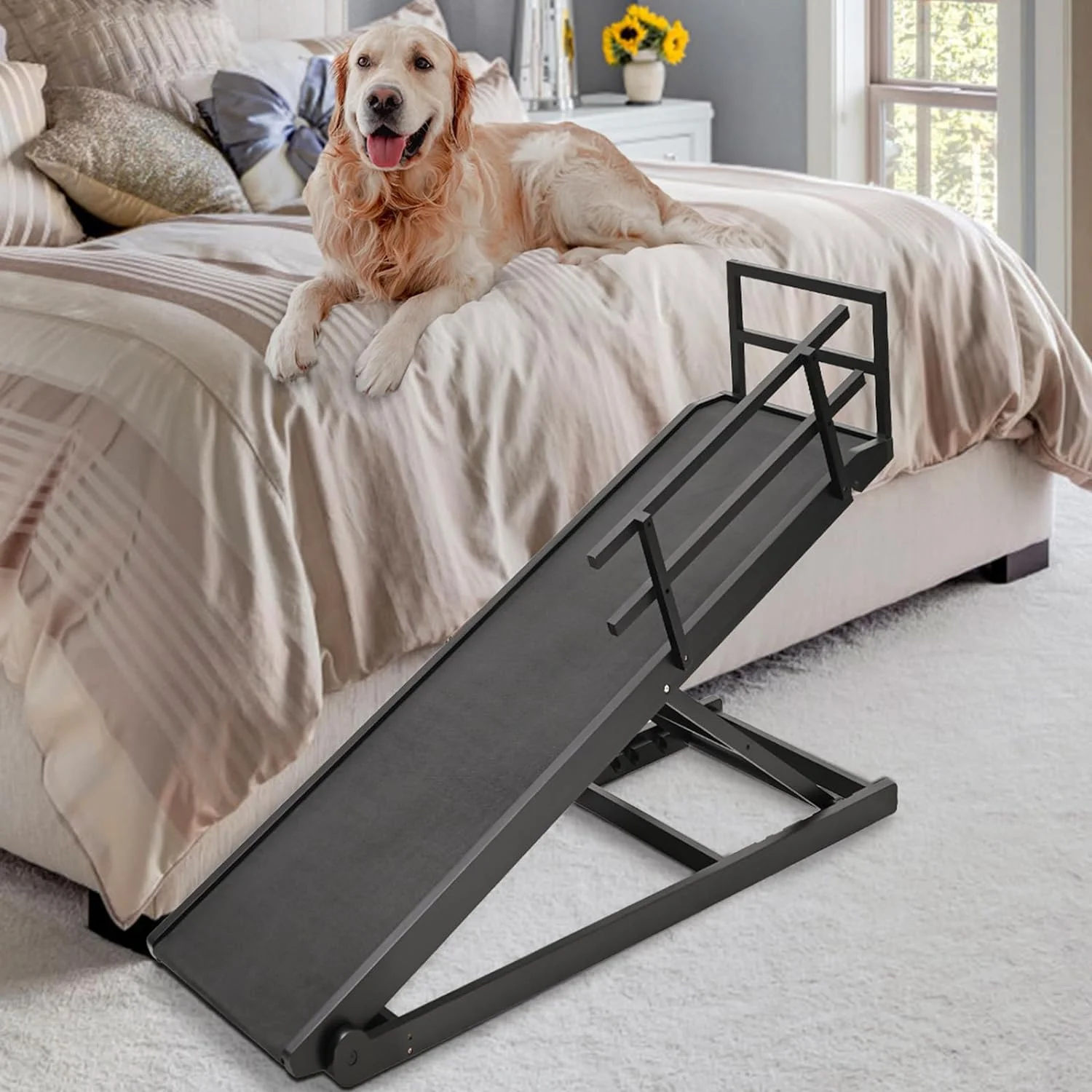 Slsy Dog Ramp with Side Rails, 5 Level Adjustable 15.7'' to 23.6'', Folding Pet Ramp for Middle Bed, Couch,SUV, for Small & Large Old Dogs & Cats,Supports up to 200 lbs, 45.2" Long