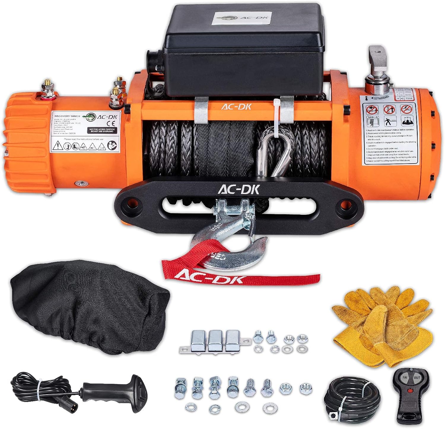 AC-DK 13000 lb. Electric Winch Kit, 12V Winch with 85ft Synthetic Rope, Waterproof IP67 Truck Winch with Hawse Fairlead, with Wireless Handheld Remote and Wired Handle Recovery Winch(Up to 13500lbs)