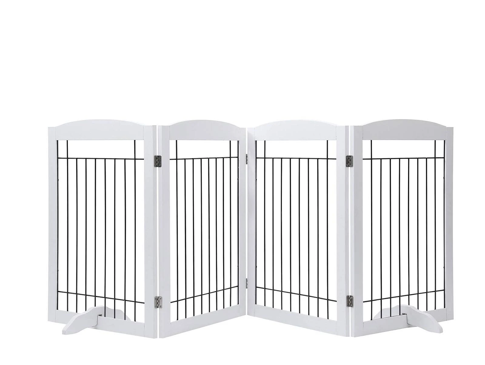 PAWLAND 96-Inch Extra Wide Dog Gate for The House, Doorway, Stairs, Freestanding Foldable Wire Pet Gate, Set of Support Feet