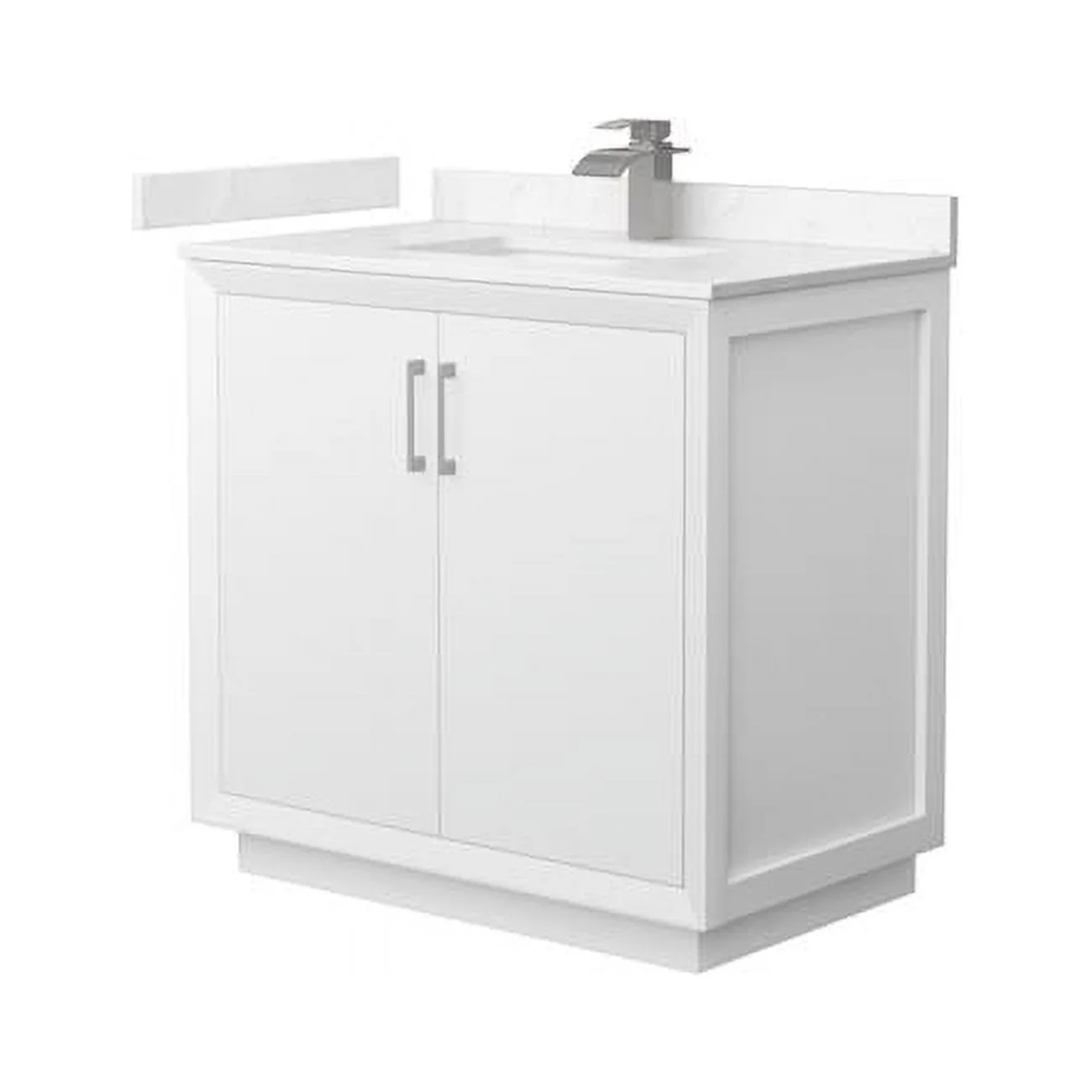36 in. Strada Single Bathroom Vanity, White, Carrara Cultured Marble Countertop, Undermount Square Sink & Brushed Nickel Trim - Curated Treasures Market