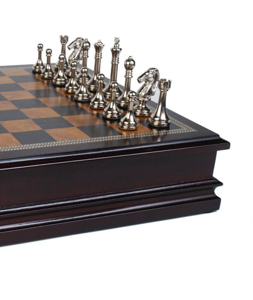 Metal Chess Set with Deluxe Wood Board