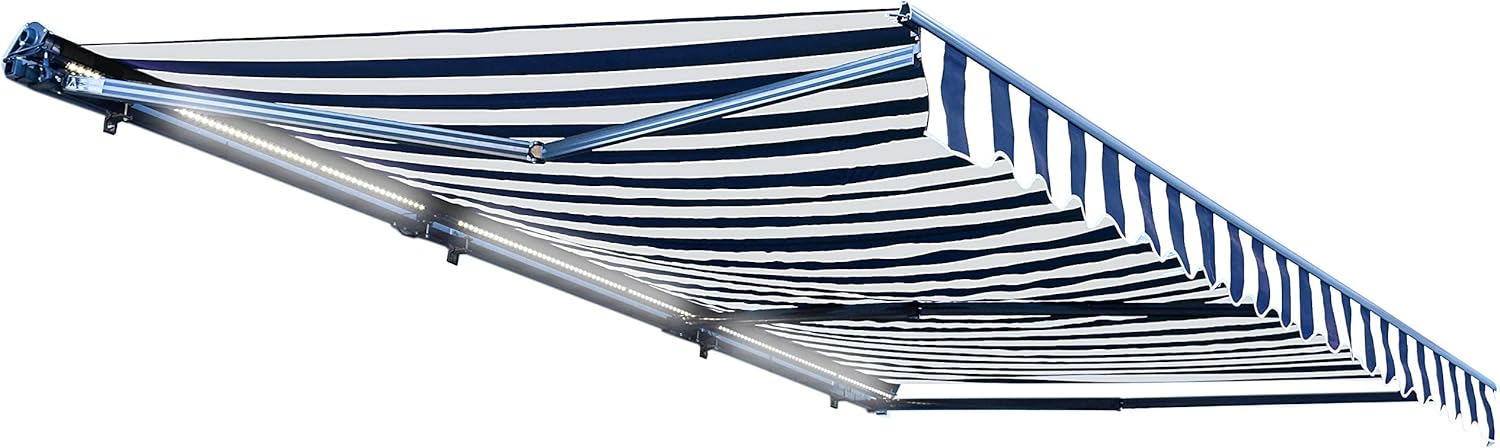ALEKO Retractable 16x10 Feet Motorized LED Luxury Patio Awning - 100% Polyester Canopy, Cover, Sun Shade, Shelter for Yard, Deck, Balcony - UV Protection &ndash; Blue - AWCL16X10BLUE30
