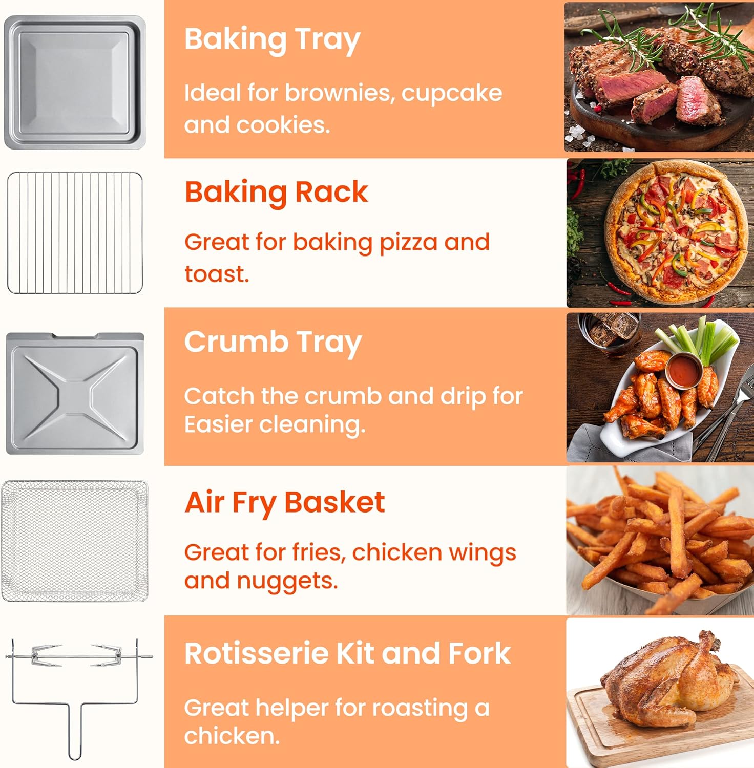 COMFEE' Toaster Oven Air Fryer Combo, 12-in-1 Air Fryer Oven with Rotisserie, 6 Slice Toast 12' Pizza, Double Layer, Countertop Convection, 25L/26.4QT, Precise Temp Control, 6 Accessories