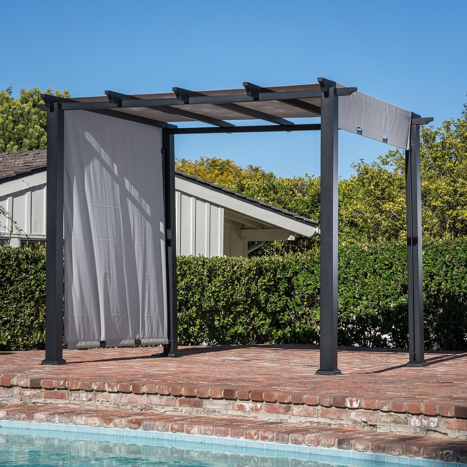 Hanover HAN 8 x 10 Ft. Metal Pergola with an Adjustable Gray Outdoor Canopy, Steel