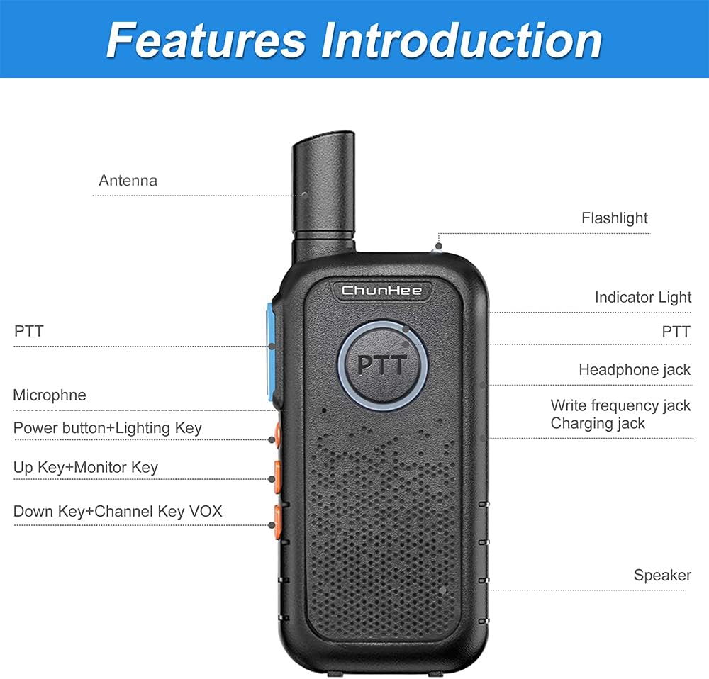 Chunhee Wireless Intercom System for Elderly/Kids, Home Intercom System Room to Room Communication, 1.5 Miles Long Range 16 Channel Intercom System for Office/Camping/Hiking/Vacation (2 Pack)