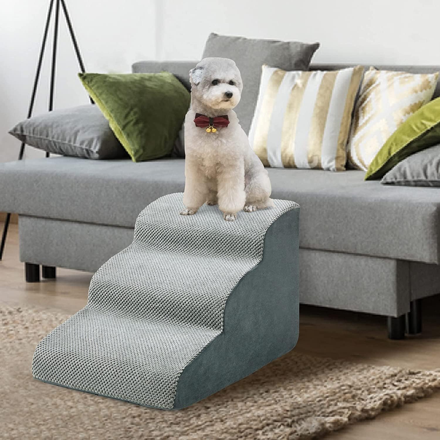 MALOROY Foam Dog Ramps, Dog Stairs Ladder Pet Ramp Stairs Non-Slip Pet Step for Older Dogs, Pet with Joint Pain, Sofa Bed Ladder for Cats (Grey)