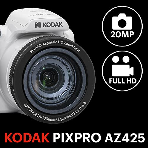 KODAK PIXPRO AZ425-RD 20MP Digital Camera 42X Optical Zoom 24mm Wide Angle 1080P Full HD Video Optical Image Stabilization Li-Ion Battery 3" LCD Vlogging Camera (Red)