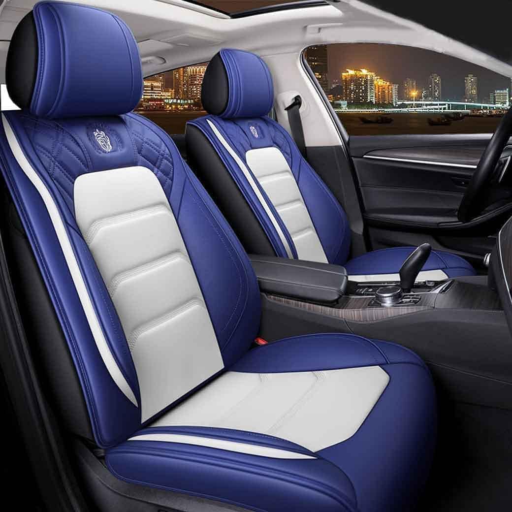 OSO Comfortable Leather Auto Car Seat Covers 5 Seats Full Set Universal Fit (Blue&White)
